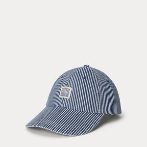 NWT Polo Ralph Lauren Long Bill Indigo Striped Denim Hat Cap Sportsman Stadium